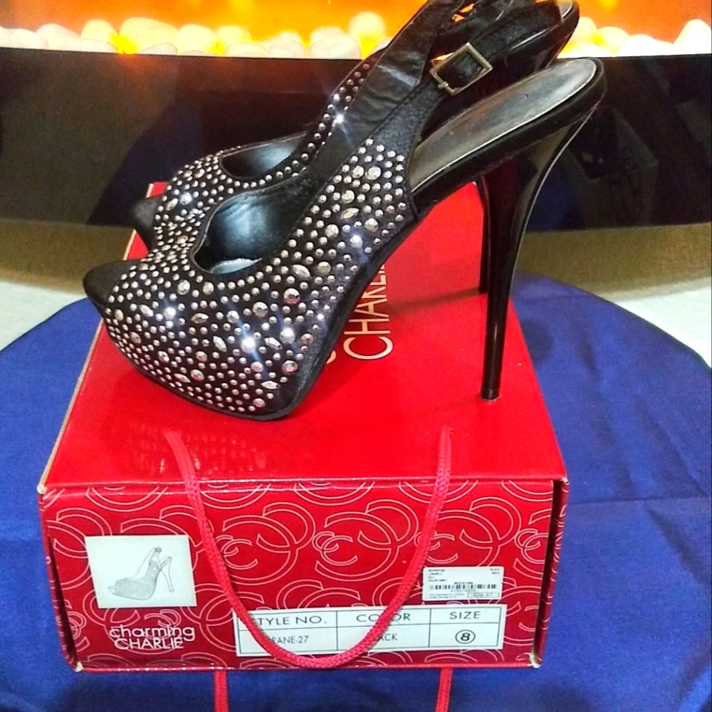 Rhinestones Studded Sling Back Heels